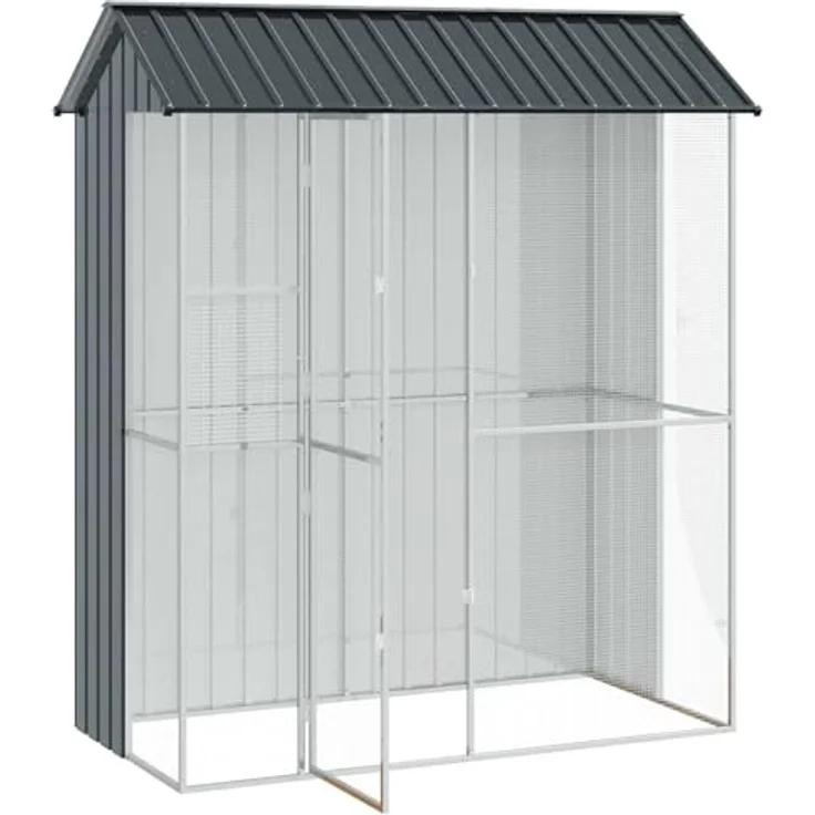 vidaXL Vogelkäfig Anthrazit 215 x 110 x 247 cm, verzinkter Stahl, modernes Design, stabiles Gehege für Haustier-Vögel, wetterfest und geräumig – Bild 4