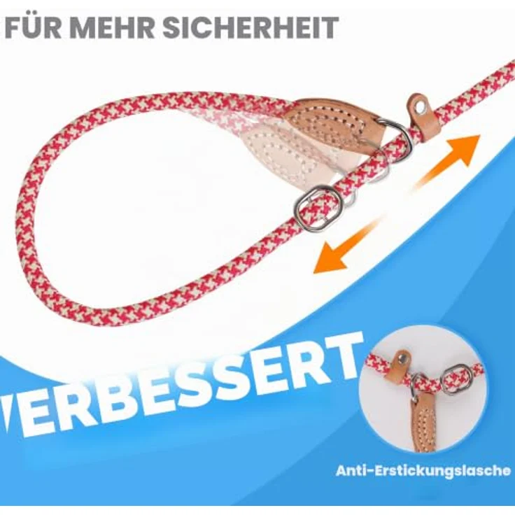 Grand Line Retrieverleine mit Zugstopp, 150 cm Moxonleine, Reflektierende Trainingsleine für Kleine, Mittlere und Große Hunde - 10mm, Rot-Grün – Bild 2