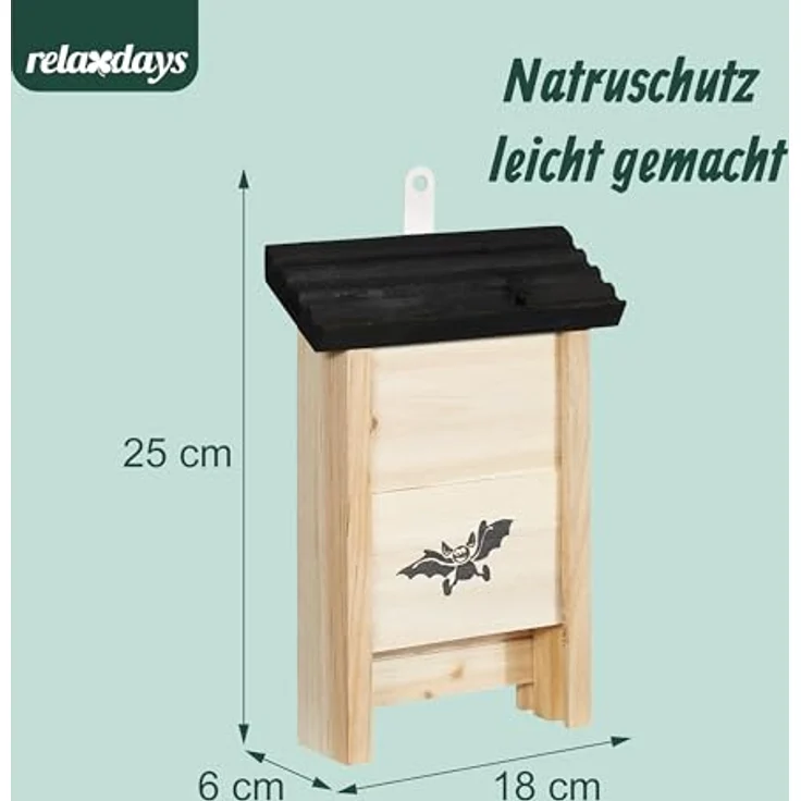 relaxdays Nistkasten Fledermauskasten 2er Set, schwarz, aus unbehandeltem Tannenholz mit Anflughilfe und rauer Oberfläche – Bild 4