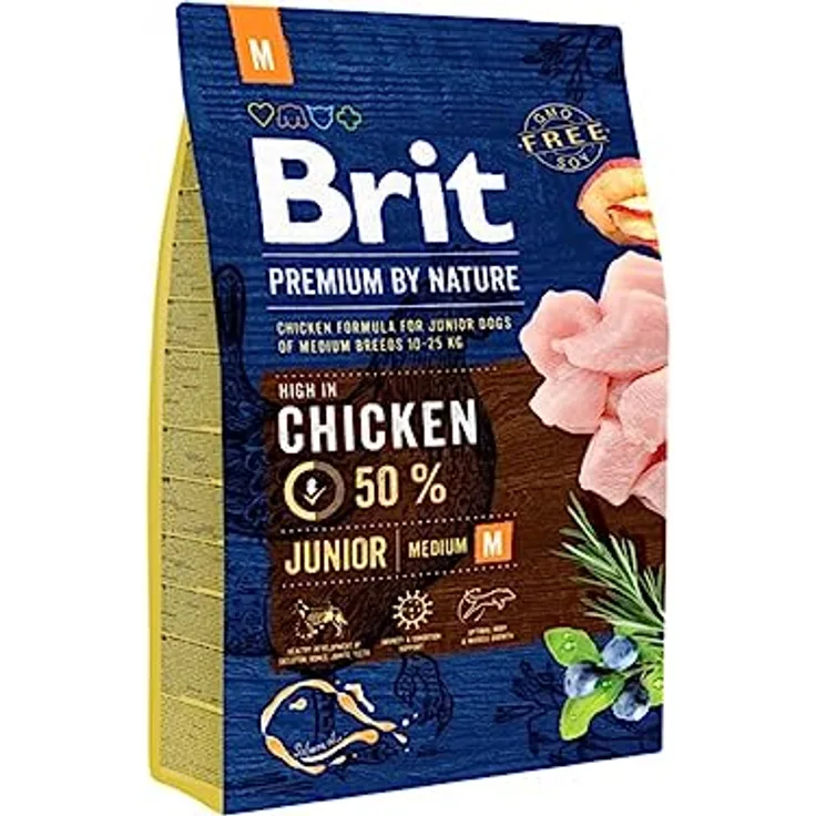 Brit Premium by Nature Junior M, Hunde-Trockenfutter für junge Hunde, 15kg