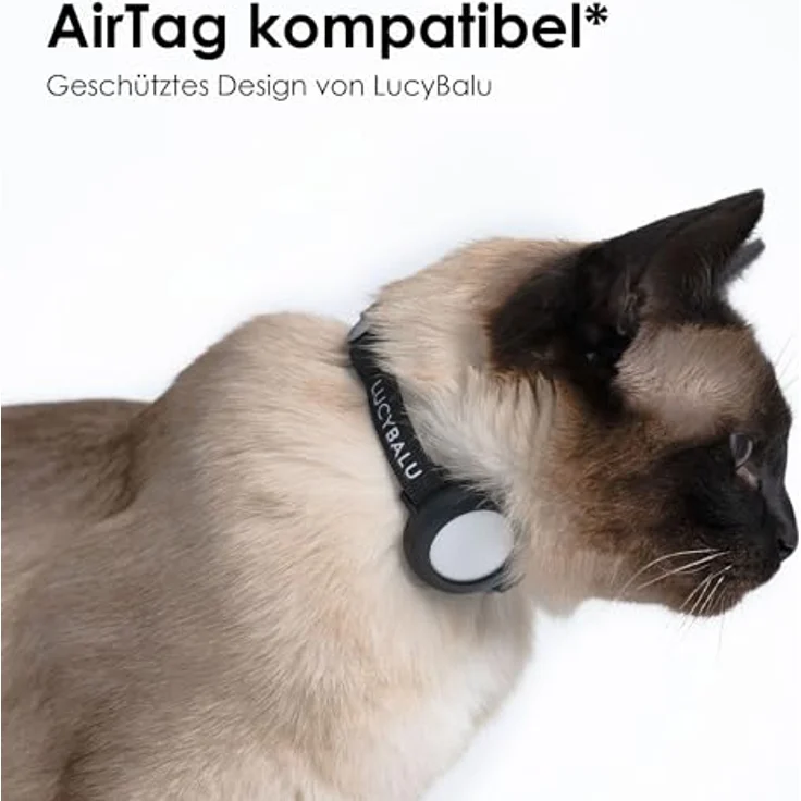 LucyBalu® Premium AirTag Katzenhalsband | Reißfestes, verstellbares Nylonhalsband für Katzen | Kompatibel mit Apple AirTag | Sicherheitsverschluss | Schwarz – Bild 2
