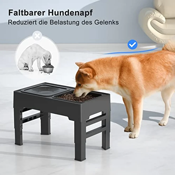 ELS PET Erhöhter Hundenapf, 2-in-1 Auslaufsicherer Faltbarer Wassernapf & Langsamfutternapf, 4 Höhenverstellbarer Ständer für Große, Mittelgroße & Kleine Hunde, Rutschfestes Design – Bild 5