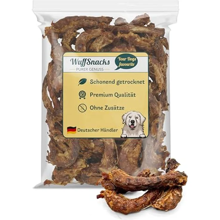 WuffSnacks Hühnerhälse für Hunde getrocknet, 1 kg, natürliche und hochwertige Kauartikel, fettarm und proteinreich, zur Zahnpflege
