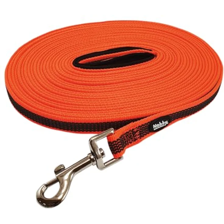 Nobby Schleppleine Anti-Slip neon orange, Trainingsleine mit Gummibeschichtung und Neopren gepolsterter Handschlaufe – Bild 1
