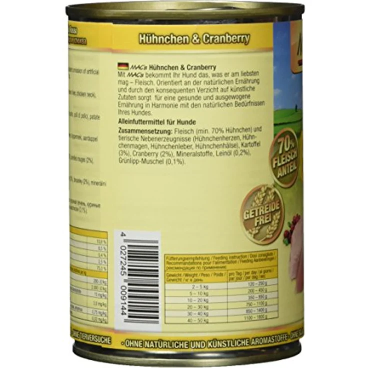 MAC's Hundefutter getreidefrei Hühnchen & Cranberry, 400 g - ausgewogene Vollnahrung, hoher Fleischanteil, ohne Zusatzstoffe, Made in Germany – Bild 3
