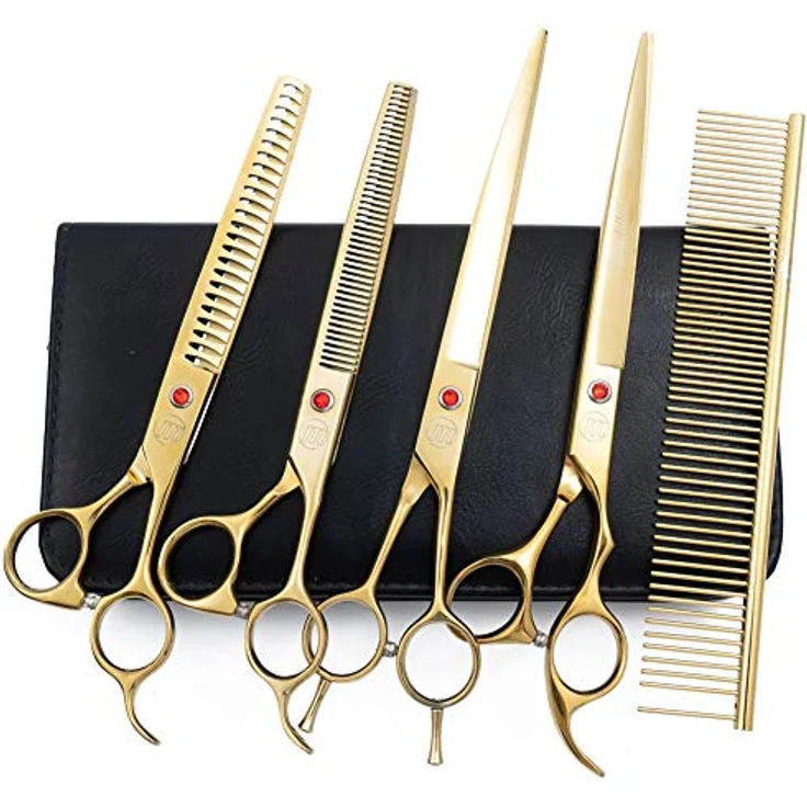 Moontay Professionelles Hundescheren-Set, 17,8 cm/20,3 cm, gebogene Hundeschere, Chunker-Schere und Ausdünnschere mit Pflegekamm aus japanischem 440C-Kohlenstoff-Edelstahl – Bild 1