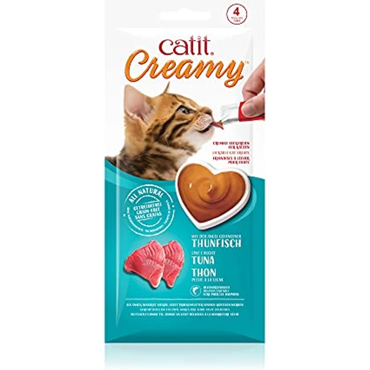 Catit Creamy Leckerei für Katzen, 4er-Pack Thunfisch, natürliche Schleckpaste mit hohem Fleischanteil, getreidefrei und mit Taurin – Bild 1