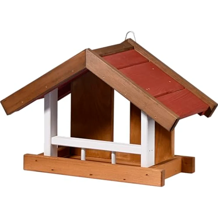 dobar® Green Label Großes Vogelhaus Herbstfrüchte, Futterstation für Wildvögel mit Wandaufhängung, 37,5 x 18 x 25 cm, Braun/Rot/Weiß – Bild 1