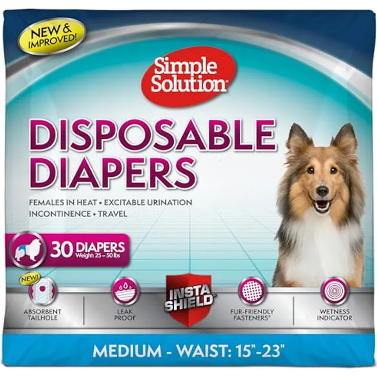 Simple Solution Einweg-Hundewindeln für Hündinnen, saugfähig, auslaufsicher, mit Nässeindikator, für mittelgroße Hunde (Taillenumfang 38,1–58,4 cm)