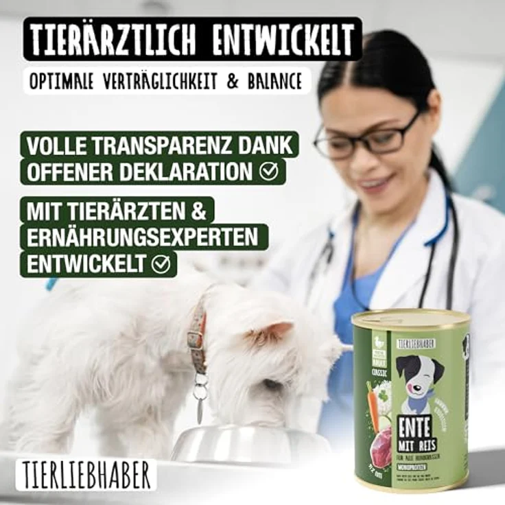 TIERLIEBHABER Nassfutter Ente mit Reis 400g, natürliches Alleinfutter ohne Getreide und Zucker, hoch in Fleischanteil – Bild 3