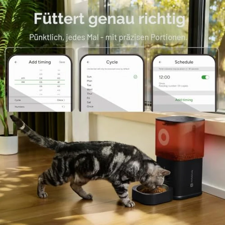 MOLLY&CODY Futterautomat Katze mit Kamera 6L, automatischer Futterspender für Katzen und Hunde, App-Steuerung, 2-Wege-Audio, Nachtsicht, Edelstahl-Schüssel (Weiß & Rot) – Bild 5