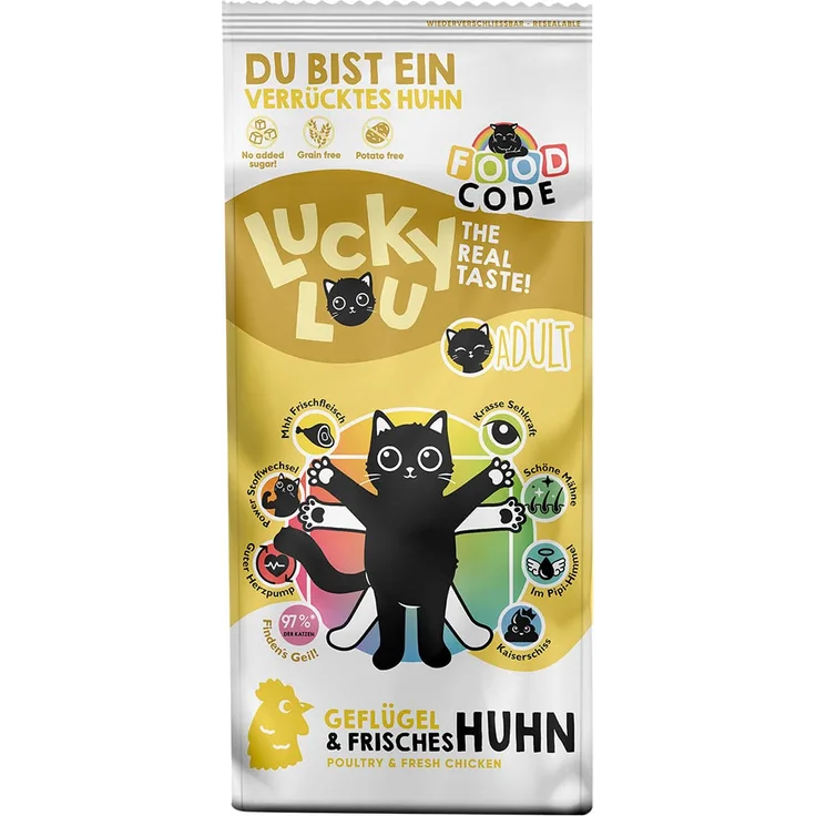 Lucky Lou Adult Trockenfutter, Geflügel und Huhn, 3kg, 8 Benefits für ganzheitliche Gesundheit