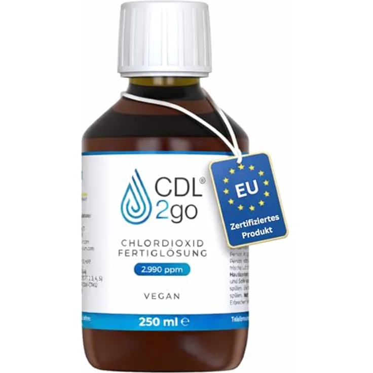 CDL2go CDL Fertiglösung 250 ml, mobile Chlordioxidlösung 0,3% - hochrein, effektiv gegen Bakterien, Viren und Sporen, EU-zertifiziert