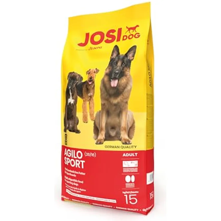 JosiDog Agilo Sport, Hunde-Trockenfutter mit 81% tierischen Proteinen, glutenfrei, für aktive Hunde, 15 kg