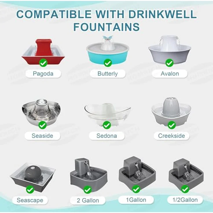 Homrich Ersatzfilter für PetSafe Drinkwell, 8 Pack Aktivkohlefilter mit dreifacher Filtration für Avalon, Pagoda, 2 Gallon, Sedona und Seascape Katzenbrunnen – Bild 2