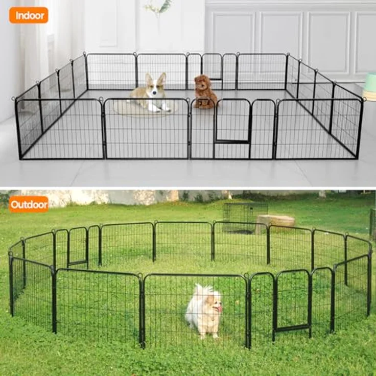 Yaheetech 16-eckiger Welpenauslauf, Hundelaufstall aus witterungsbeständigem Metall mit 2 Türen, 60 cm hoch, faltbar für drinnen und draußen – Bild 2