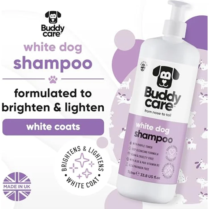 Buddycare Weißes Hundeshampoo, Aufhellendes Shampoo für Hunde mit Aloe Vera und Pro-Vitamin B5, 1L - Tiefenreinigung, frisch duftend – Bild 2