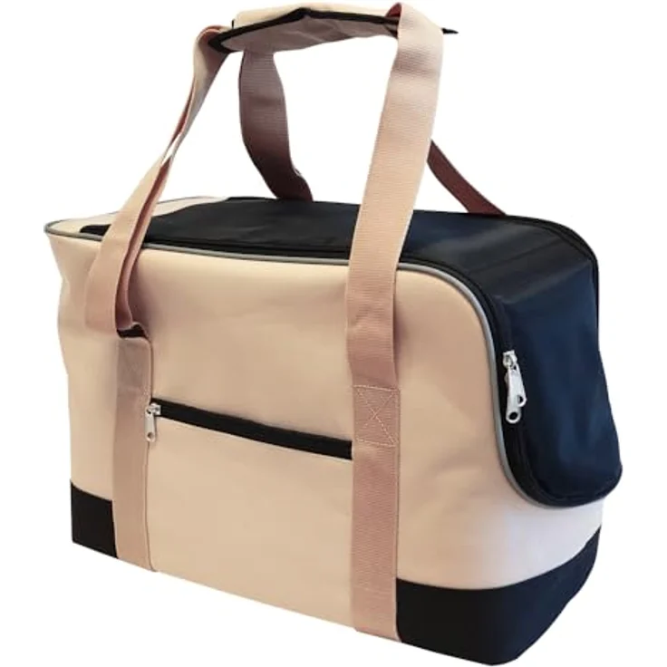 Nobby Tasche ENES, Hunde-Transportbox aus Mikrofaser, beige, 45 x 21 x 30 cm, abwaschbar, für Tiere bis 8 kg, mit Utensilienfächern und Karabiner – Bild 1