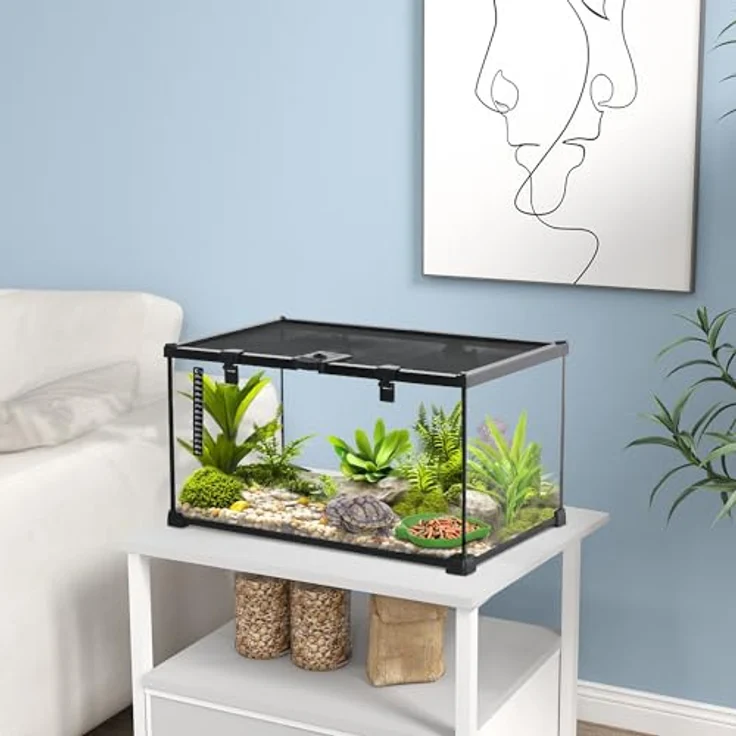 PawHut Terrarium für Reptilien, Glasterrarium mit Thermometer, wasserdicht und ausbruchsicher, schwarz, 50 x 30 x 25 cm – Bild 2