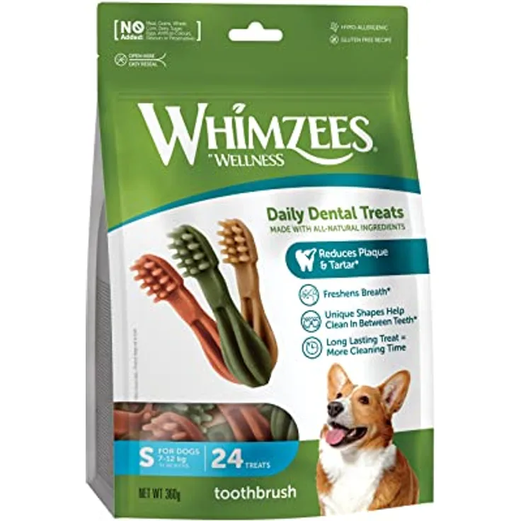 Whimzees Snack Toothbrush, Hundesnack zur Belohnung und für Training, 360g (24x15g)