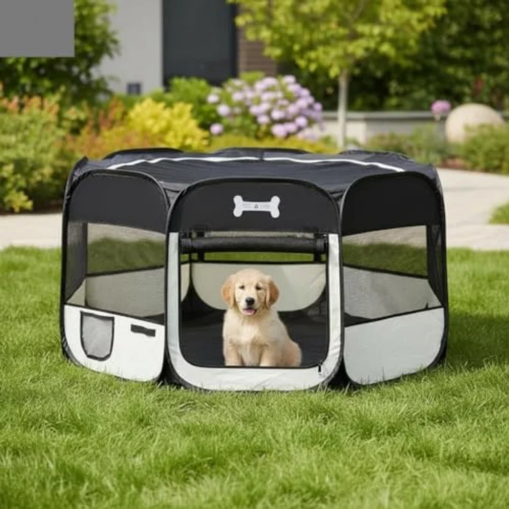 Mucola Pop-Up Welpenlaufstall 125x125x64 cm, Faltbarer Hundeauslauf aus wasserdichtem 600D Oxford mit Netzabdeckung und Tragetasche, leicht und mobil für drinnen & draußen – Bild 1