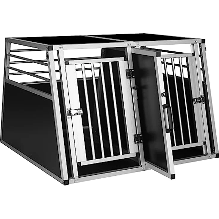 EUGAD Doppel Hundetransportbox Auto, Alu Hundebox für 2 Hunde mit Trennwand und Sicherheitsverschluss, stabile Tiertransportbox für große Hunde, 97 x 92 x 66 cm – Bild 4