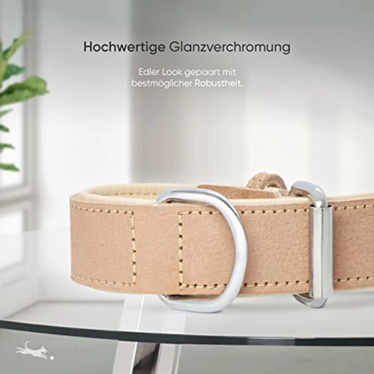 FREUDENTIER® Hundehalsband Modell “Amstelpark”, aus gefüttertem Vollnarbenleder, 32-42cm Halsumfang, in Sand, Made in EU, komfortabel und langlebig – Bild 5