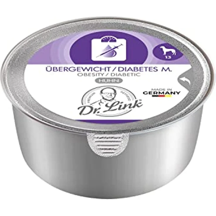 Dr. Link Spezial-Diät Hundefutter, für Hunde mit Übergewicht, Huhn, kalorien- und fettreduziert, 10x125g Schale – Bild 2