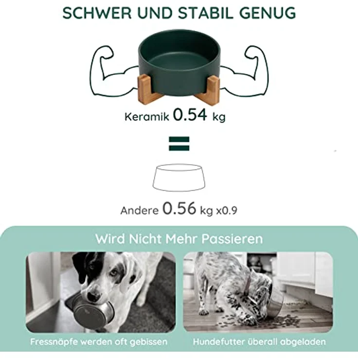 SPUNKYJUNKY Keramik Futternapf mit Bambus Ständer, 400ml für Katzen und kleine Hunde, grün – Bild 3