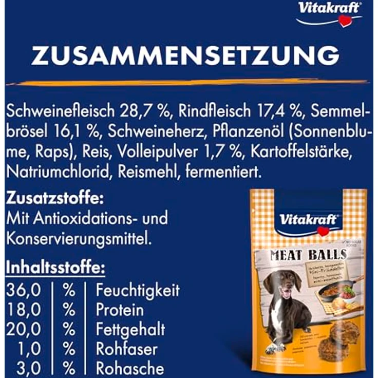 Vitakraft Meat Balls, Hundeleckerli, weiche Mini-Frikadellen ohne Zuckerzusatz, 80g im wiederverschließbaren Beutel – Bild 4