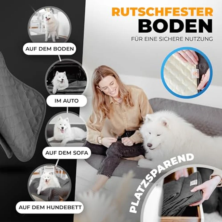 SympaTierisch wasserdichte Hundedecke - Robuste, rutschfeste Hundematte für große Hunde, waschbar bei 40°C, 205 x 130 cm, grau – Bild 4