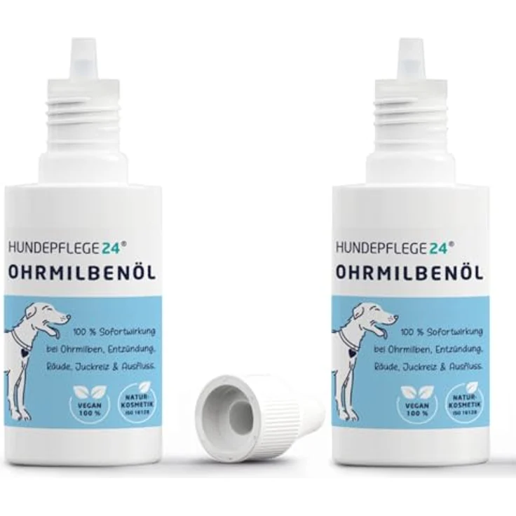 Hundepflege24 Ohrmilbenöl für Hunde, 2 x 50 ml, natürliche Ohrentropfen gegen Ohrmilben, Juckreiz und Ohrenentzündung – Bild 1