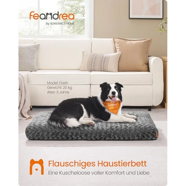 Feandrea Hundebett, 110 x 74 cm, weiche Polsterung mit Rosendesign, waschbar, rutschfest – Bild 2