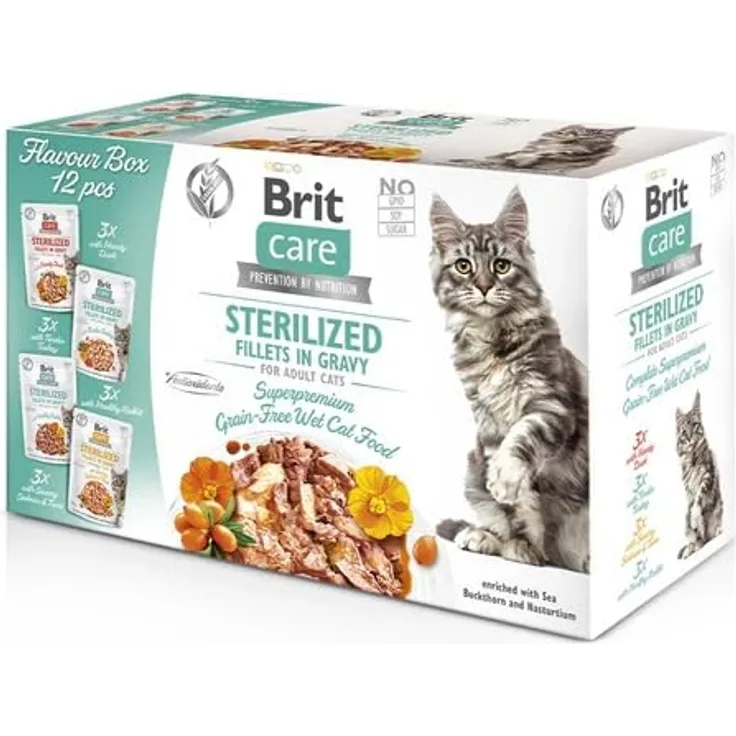 Brit Care Cat Box Fillets in Gravy, Katzen-Nassfutter für sterilisierte Katzen, 12x85g