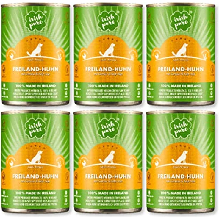 Irish Pure Premium Nassfutter für Hunde, irisches Huhn mit Vitamine, getreidefrei, sensitiv, mit Superfood Kelp-Alge, 6x 390g – Bild 1