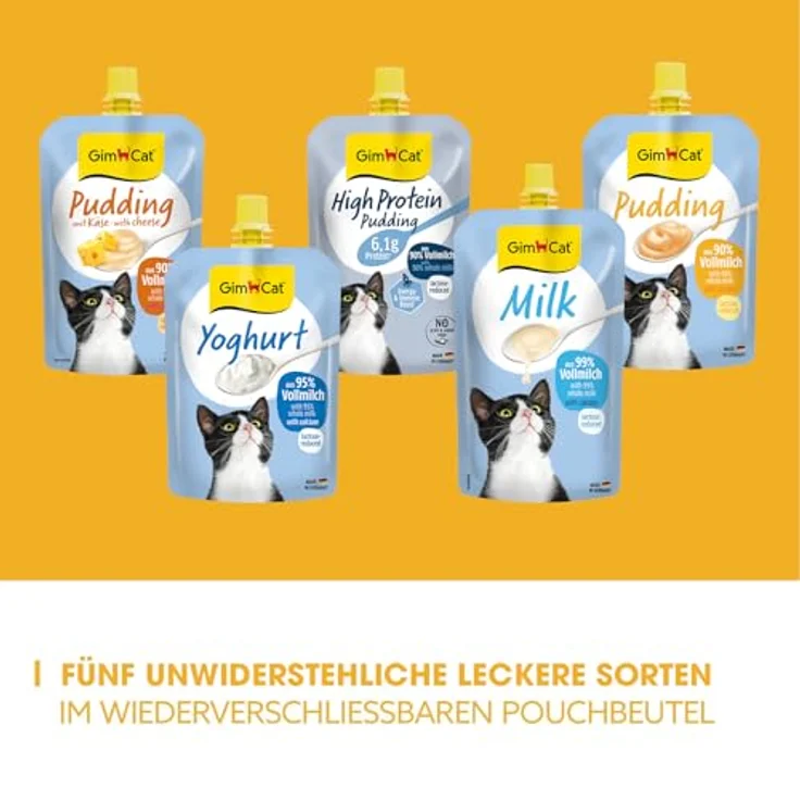 GimCat Snack Sparpaket - Pudding für Katzen, 6 x 150 g, laktosereduzierte Vollmilch-Snacks im wiederverschließbaren Standbeutel – Bild 6