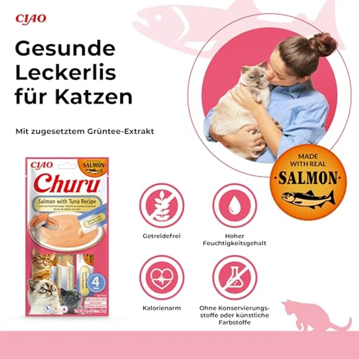 INABA Churu Katzen Leckerlies mit 30% Lachs & Thunfisch, reich an Omega 3 und Vitamin E, 56 g (1er Pack) – Bild 3