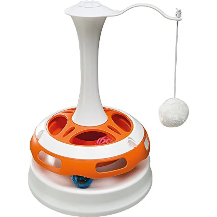 Ferplast Katzenspielzeug TORNADO, Interaktiver Kreisel mit 2 Bällen, Plüsch, Ø 24 x 34 cm