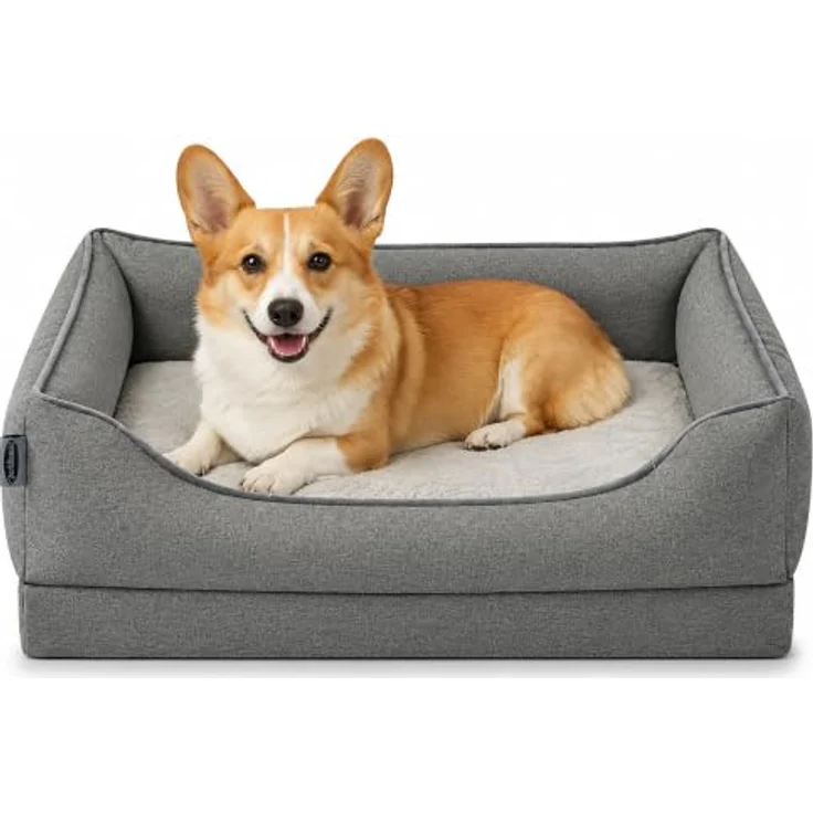 Zedelmaier orthopädisches Hundebett M, 76x56cm, grau, mit extra dicker Schaumstoffmatratze und abnehmbarem Bezug – Bild 1