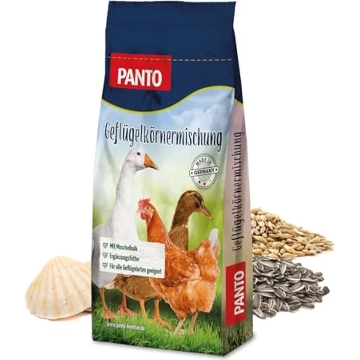 PANTO Geflügelkörnermischung GKM 25 kg, Ergänzungsfutter für Hühner, Enten und Gänse mit Muschelkalk und Sonnenblumenkernen – Bild 1