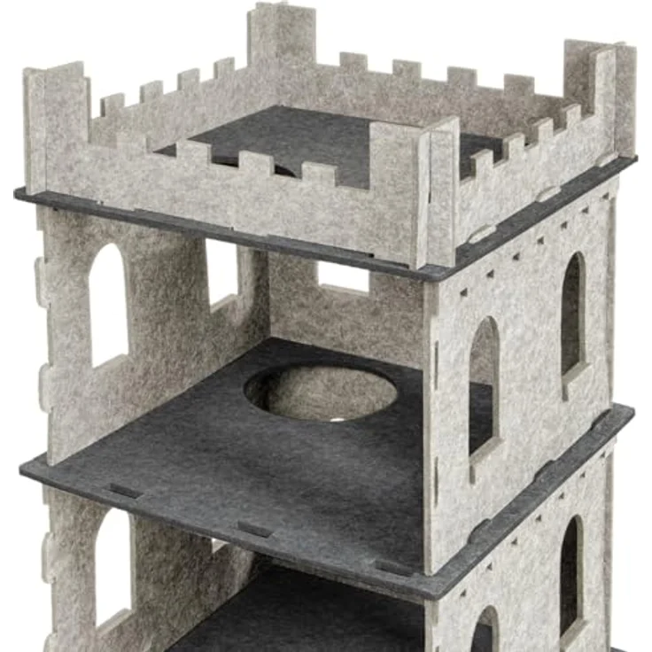 CanadianCat Company Katzen-Chateau Felty Fort, Filz Katzenhaus mit Erdgeschoss + Etage + XXL Flauschkissen, erweiterbar, 55 x 55 x 76 cm – Bild 4
