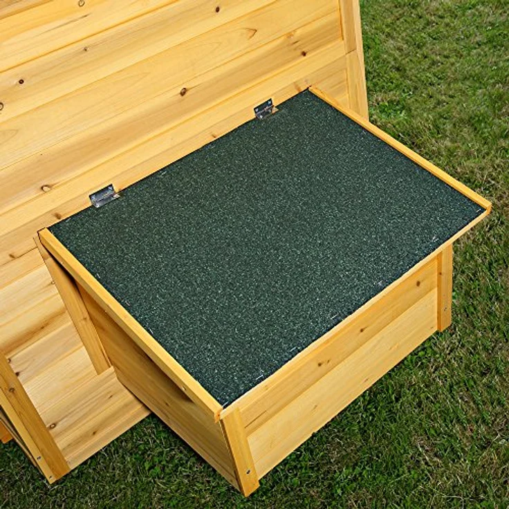 Mucola Hühnerstall 214x108x125 cm, rollbar aus massivem Holz Natur mit 2 Nestboxen, 4 Nistplätzen und wetterfestem Dach, Eiablage von außen zugänglich – Bild 4