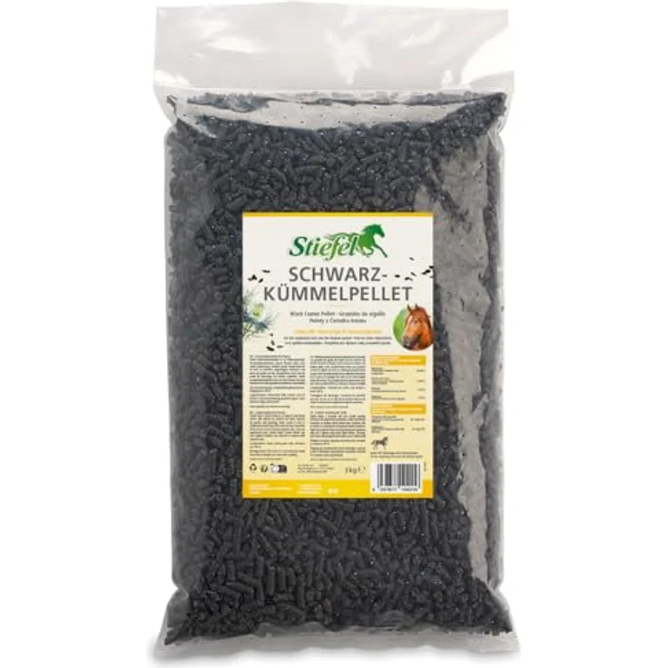 Stiefel Schwarzkümmelpellets, 100% natürlicher Schwarzkümmelkuchen zur Unterstützung von Haut, Fell, Atemwegen, Immunsystem & Verdauung, 3kg
