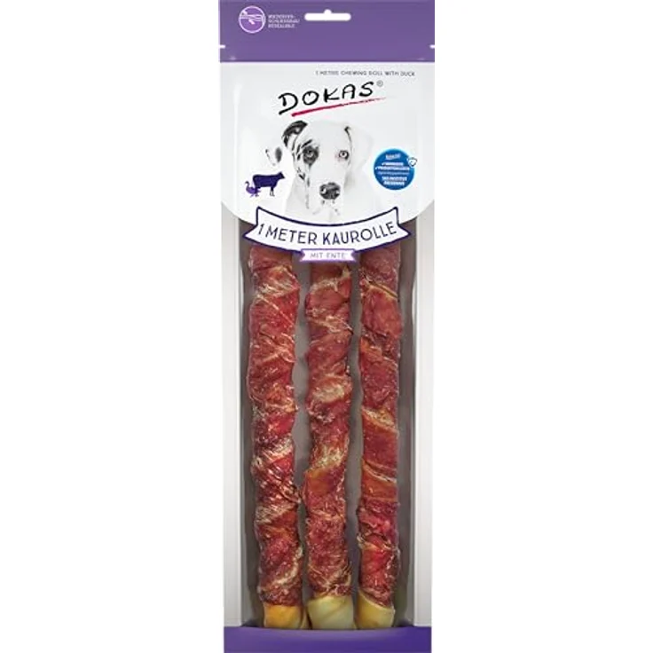 Dokas Kaurolle, 1 Meter Kausnack aus Ente, 3 x 315 g, für langen Knabberspaß, ohne Farb- und Konservierungsstoffe – Bild 1