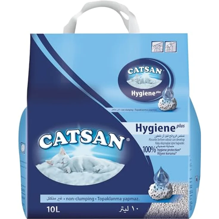 Catsan Hygiene Plus, nicht klumpendes Katzenstreu, feinporgige Hygienekörnchen für optimale Geruchskontrolle, 10l – Bild 1