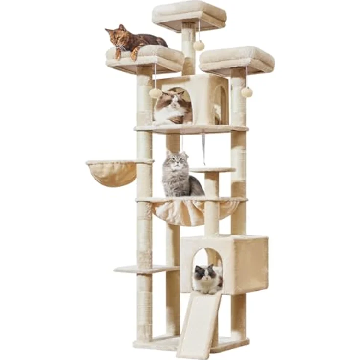 Taoqimiao MS047M 193cm Kratzbaum XXL, Multi-Level Katzenbaum für große Katzen mit 3 Plattformen und voll bedeckten Sisal-Kratzpfosten – Bild 1