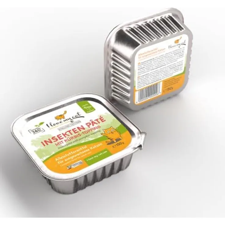 I Love My Cat Insekten Paté Nassfutter für Katzen mit Kürbis-Topping, hypoallergen, leicht verdaulich, unterstützt Nierenfunktion, 150 g (1er Pack)