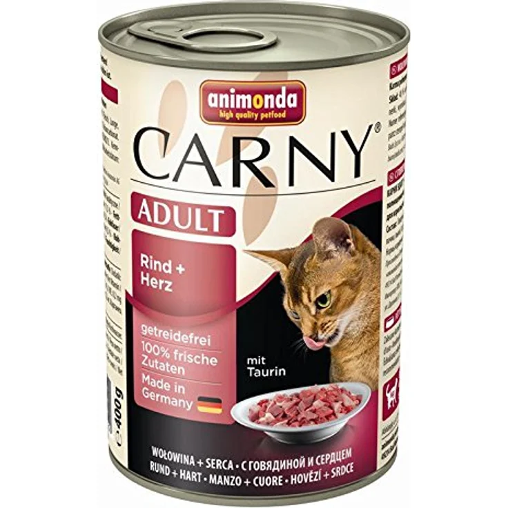 animonda Carny Adult Rind & Herz, Katzen-Nassfutter, 6x400g, 48% Rind, 17% Herz, hochwertiger Fleischanteil – Bild 1