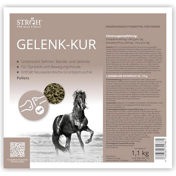 STRÖH Gelenk-Kur für Pferde, 1,1 kg Dose mit Grünlippmuschel, Kollagen, Antioxidantien & Omega-3-Fettsäuren zur Unterstützung von Gelenken, Bändern & Sehnen – Bild 2
