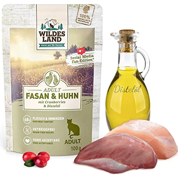 WILDES LAND Fasan und Huhn mit Cranberries, Katzennassfutter, 12x100 g, getreidefrei, hoher Fleischanteil – Bild 2